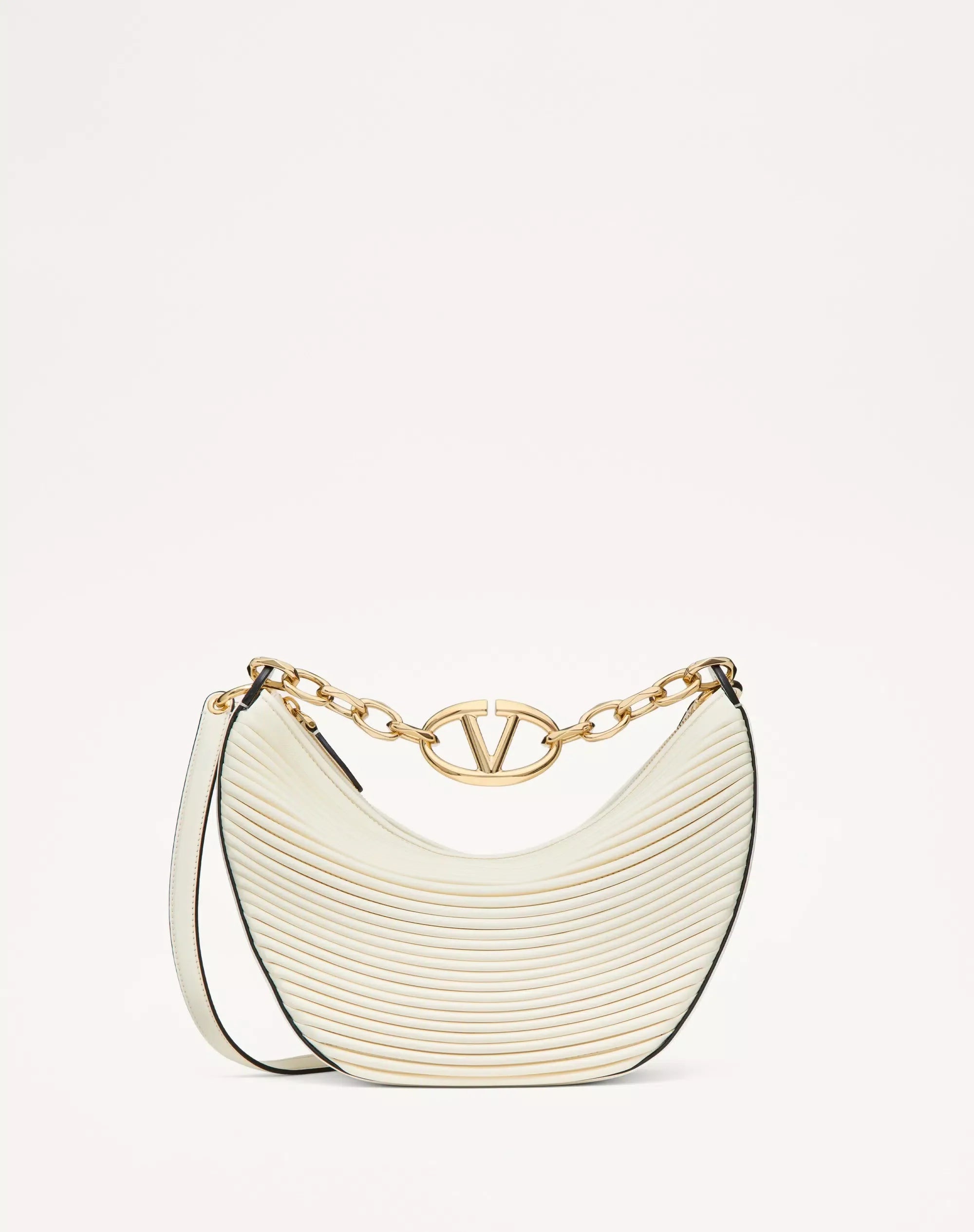 VLogo Black Leather Medium Hobo Moon Shoulder Bag main image 0