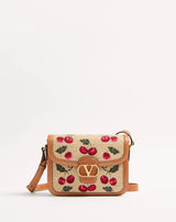 VALENTINO GARAVANI 9TO5 SHOULDER BAG IN JACQUARD RAFFIA WITH CHERRYFIC MOTIF Features
