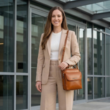 Small shoulder bag styled with office blazer and trousers.