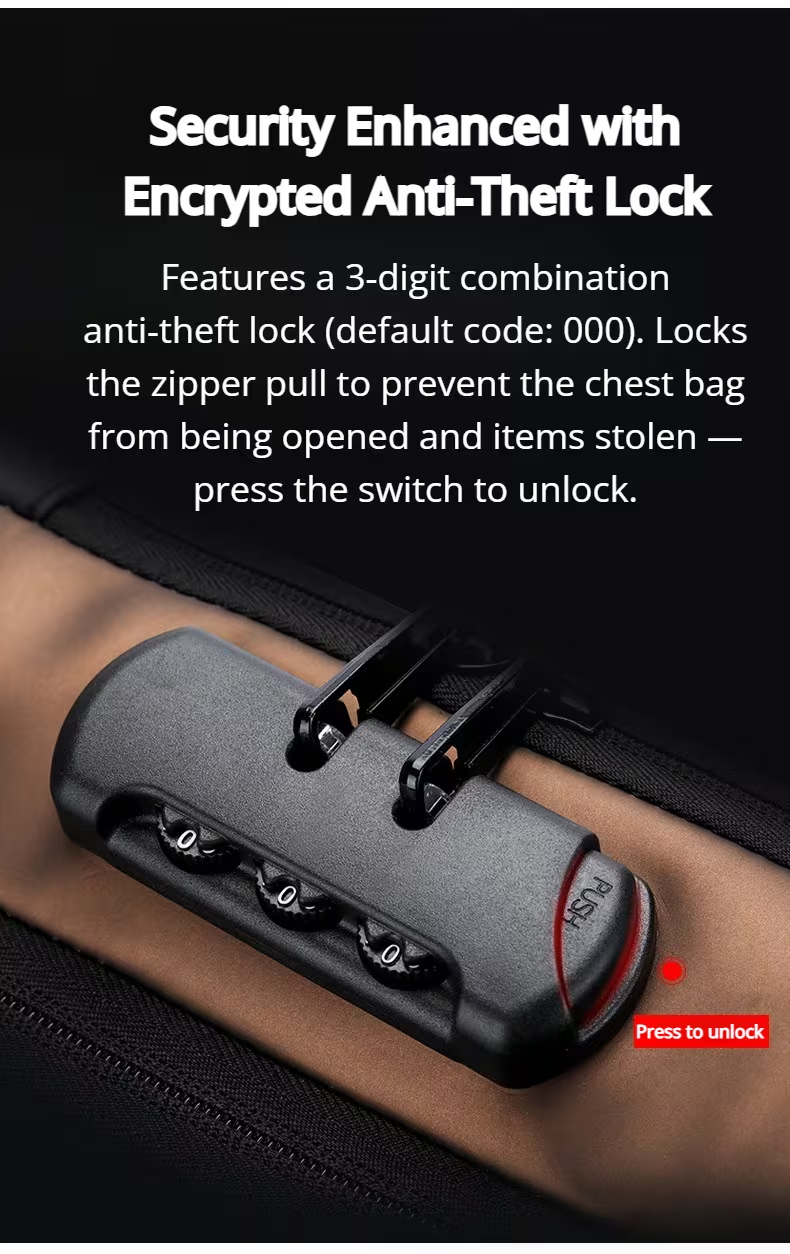 Ouchlove Anti-Theft Sling Bag with Combination Lock – High-Capacity Shoulder Bag for Business and Commuting