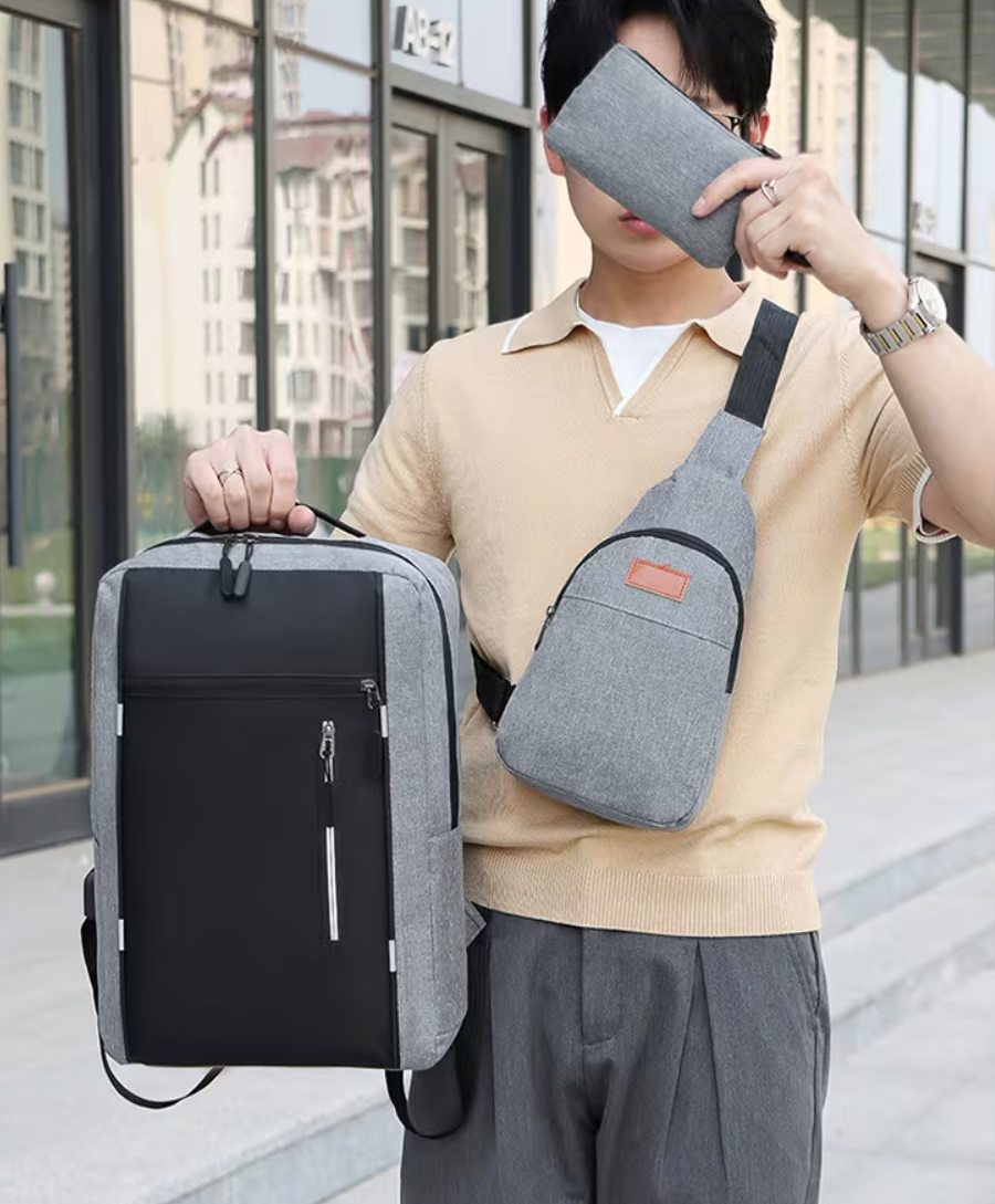 Ouchlove Men’s 3-Piece Shoulder Bag Set – Large-Capacity, Water-Resistant Laptop Shoulder Bag