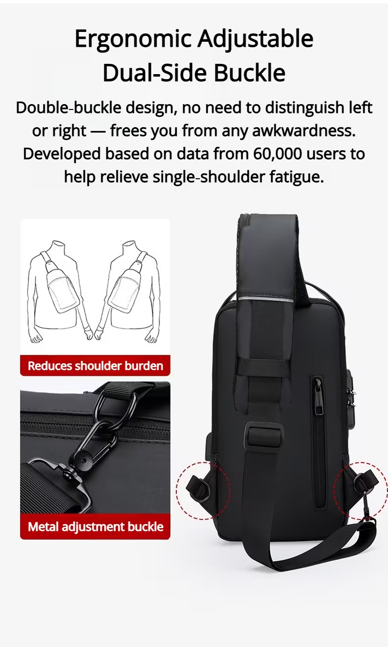 Ouchlove Anti-Theft Sling Bag with Combination Lock – High-Capacity Shoulder Bag for Business and Commuting