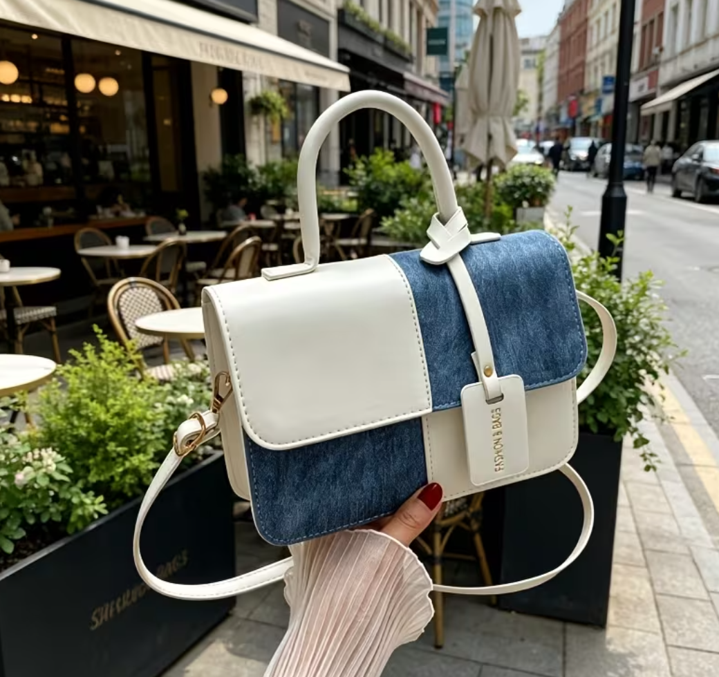 Ouchlove Women’s Color-Block Handbag, Mini Two-Tone Tote & Crossbody Bag