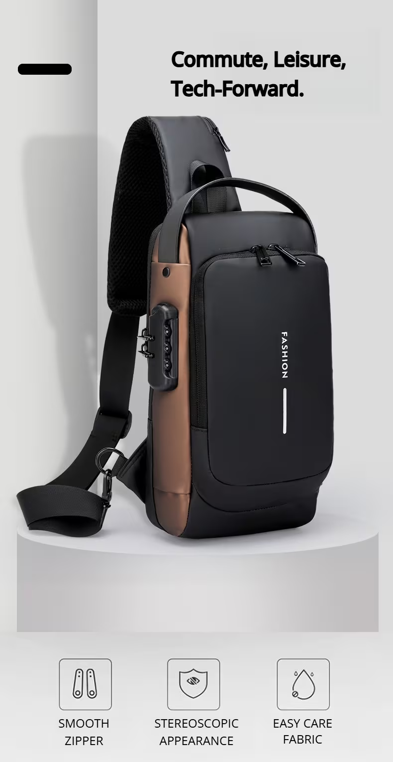 Ouchlove Anti-Theft Sling Bag with Combination Lock – High-Capacity Shoulder Bag for Business and Commuting