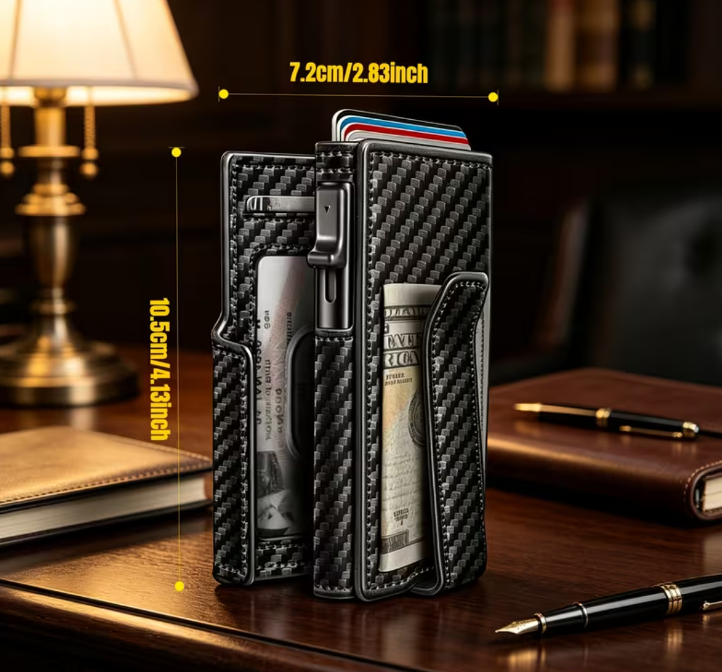 Ouchlove Genuine Leather RFID-Blocking Men’s Everyday Carry Wallet | Includes AirTag Tracking Slot | Pop-Up Metal Card Holder