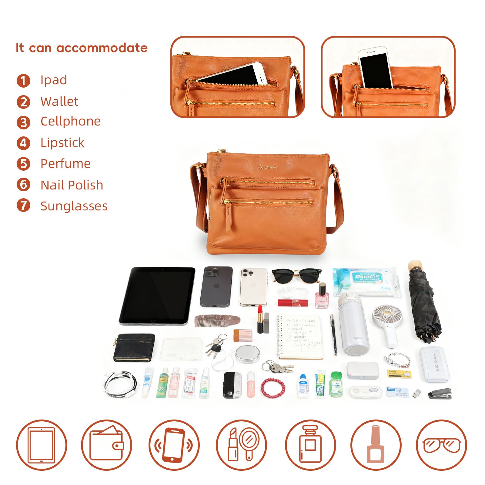 Ouchlovebag Large capacity women's functional crossbody bag