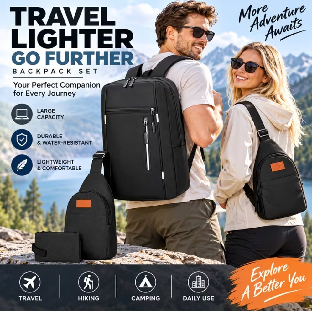 Ouchlove Men’s 3-Piece Shoulder Bag Set – Large-Capacity, Water-Resistant Laptop Shoulder Bag