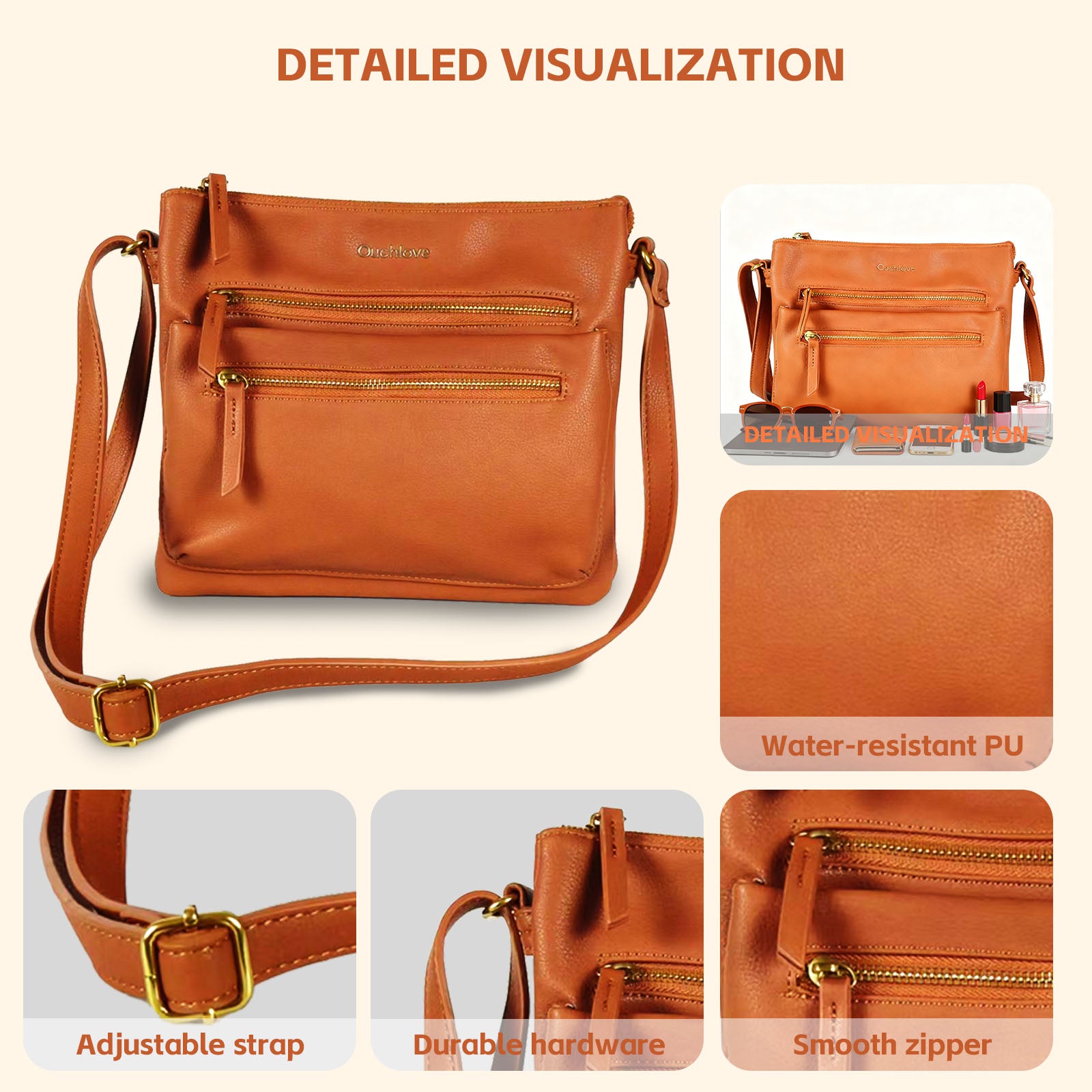 Ouchlovebag Large capacity women's functional crossbody bag