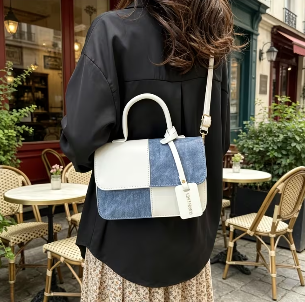 Ouchlove Women’s Color-Block Handbag, Mini Two-Tone Tote & Crossbody Bag