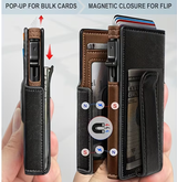Ouchlove Genuine Leather RFID-Blocking Men’s Everyday Carry Wallet | Includes AirTag Tracking Slot | Pop-Up Metal Card Holder