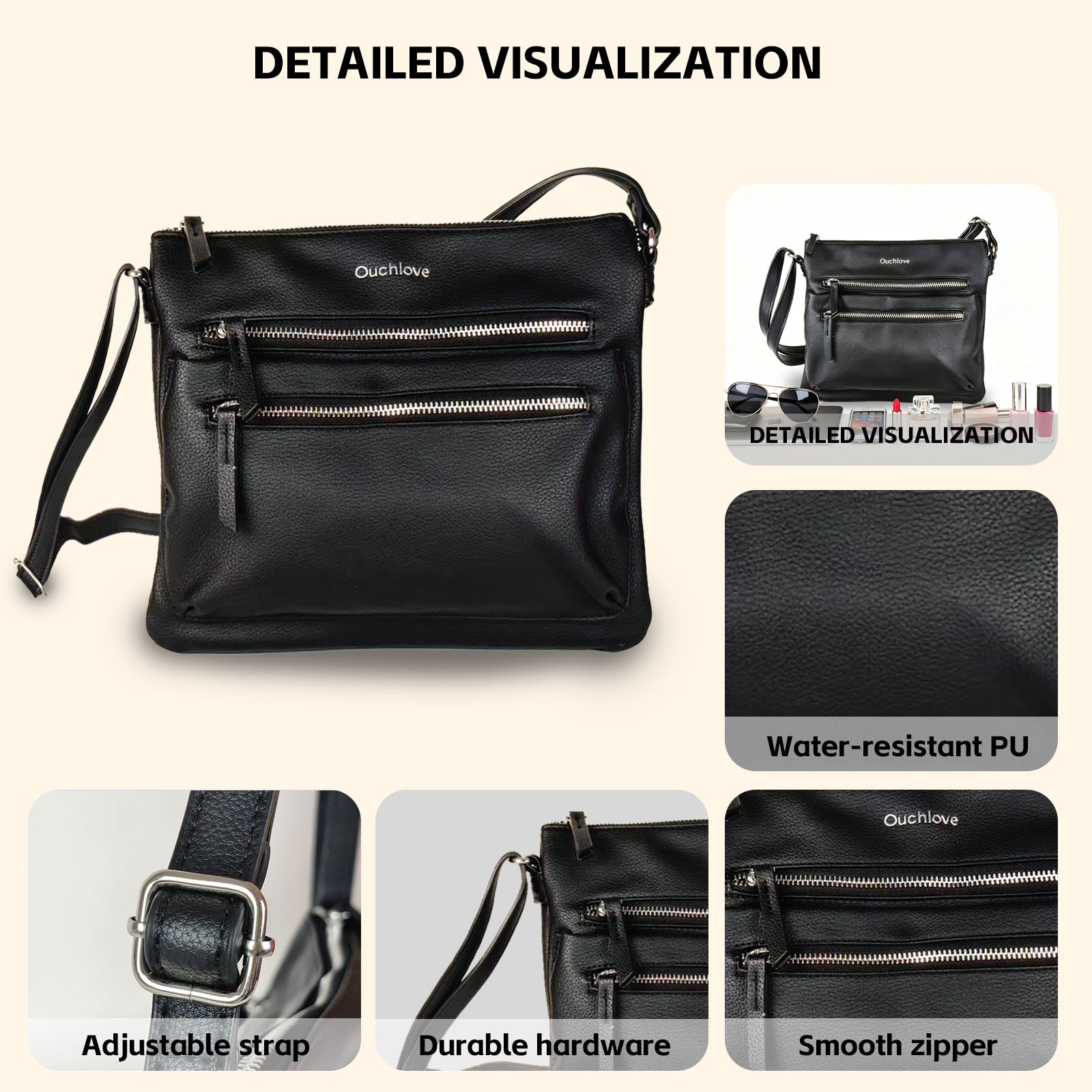 Ouchlovebag Large capacity women's functional crossbody bag