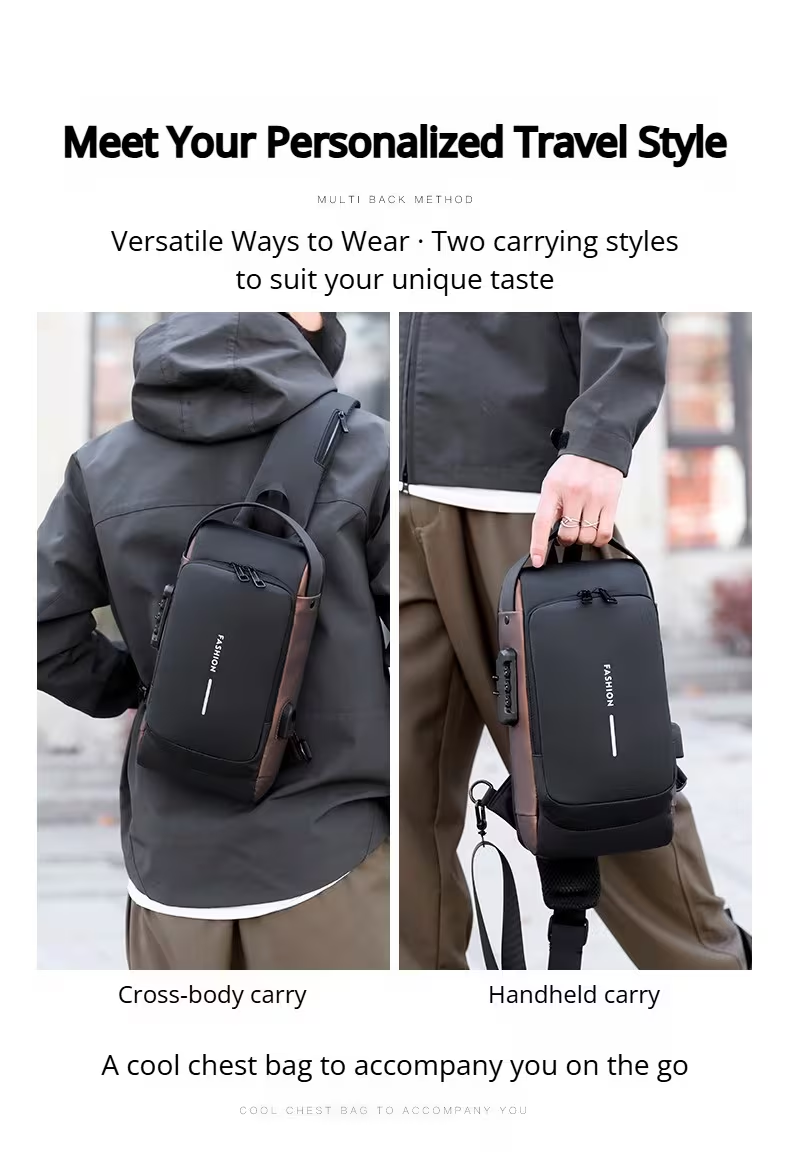 Ouchlove Anti-Theft Sling Bag with Combination Lock – High-Capacity Shoulder Bag for Business and Commuting