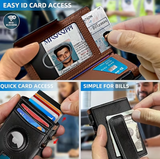 Ouchlove Genuine Leather RFID-Blocking Men’s Everyday Carry Wallet | Includes AirTag Tracking Slot | Pop-Up Metal Card Holder